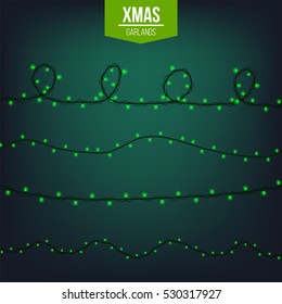 Abstract creative christmas garland light isolated on background. template. Vector illustration clipart art for Xmas holiday decoration. Concept idea design element. Realistic luminous bulb. Glow lamp