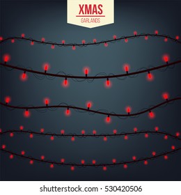Abstract creative christmas garland light isolated on background. template. Vector illustration clipart art for Xmas holiday decoration. Concept idea design element. Realistic luminous bulb. Glow lamp