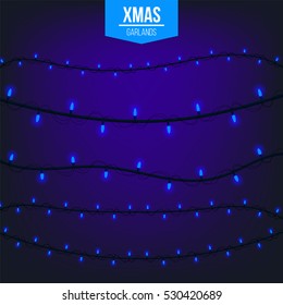 Abstract creative christmas garland light isolated on background. template. Vector illustration clipart art for Xmas holiday decoration. Concept idea design element. Realistic luminous bulb. Glow lamp