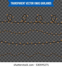 Abstract creative christmas garland light isolated on background. template. Vector illustration clipart art for Xmas holiday decoration. Concept idea design element. Realistic luminous bulb. Glow lamp