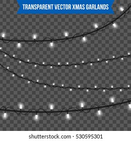 Abstract Creative Christmas Garland Light Isolated On Background. Template. Vector Illustration Clipart Art For Xmas Holiday Decoration. Concept Idea Design Element. Realistic Luminous Bulb. Glow Lamp