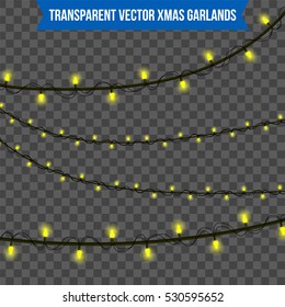 Abstract creative christmas garland light isolated on background. template. Vector illustration clipart art for Xmas holiday decoration. Concept idea design element. Realistic luminous bulb. Glow lamp