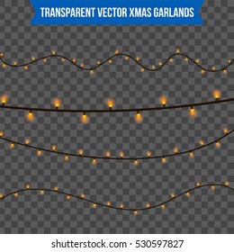 Abstract creative christmas garland light isolated on background. template. Vector illustration clipart art for Xmas holiday decoration. Concept idea design element. Realistic luminous bulb. Glow lamp
