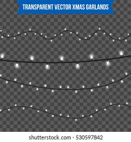 Abstract Creative Christmas Garland Light Isolated On Background. Template. Vector Illustration Clipart Art For Xmas Holiday Decoration. Concept Idea Design Element. Realistic Luminous Bulb. Glow Lamp