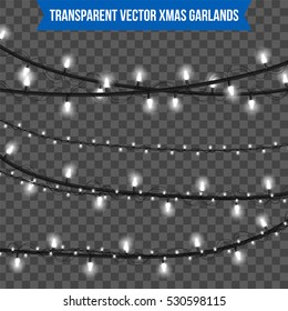 Abstract Creative Christmas Garland Light Isolated On Background. Template. Vector Illustration Clipart Art For Xmas Holiday Decoration. Concept Idea Design Element. Realistic Luminous Bulb. Glow Lamp