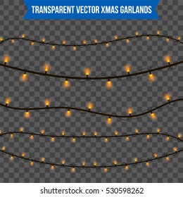 Abstract creative christmas garland light isolated on background. template. Vector illustration clipart art for Xmas holiday decoration. Concept idea design element. Realistic luminous bulb. Glow lamp