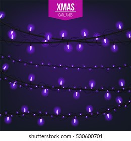 Abstract creative christmas garland light isolated on background. template. Vector illustration clipart art for Xmas holiday decoration. Concept idea design element. Realistic luminous bulb. Glow lamp