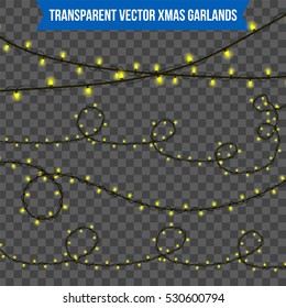 Abstract creative christmas garland light isolated on background. template. Vector illustration clipart art for Xmas holiday decoration. Concept idea design element. Realistic luminous bulb. Glow lamp