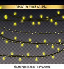 Abstract creative christmas garland light isolated on background. template. Vector illustration clipart art for Xmas holiday decoration. Concept idea design element. Realistic luminous bulb. Glow lamp