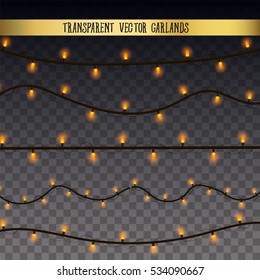 Abstract creative christmas garland light isolated on background. template. Vector illustration clipart art for Xmas holiday decoration. Concept idea design element. Realistic luminous bulb. Glow lamp