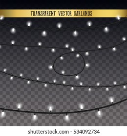Abstract creative christmas garland light isolated on background. template. Vector illustration clipart art for Xmas holiday decoration. Concept idea design element. Realistic luminous bulb. Glow lamp