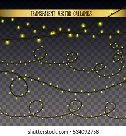 Abstract creative christmas garland light isolated on background. template. Vector illustration clipart art for Xmas holiday decoration. Concept idea design element. Realistic luminous bulb. Glow lamp