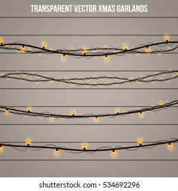 Abstract creative christmas garland light isolated on background. template. Vector illustration clipart art for Xmas holiday decoration. Concept idea design element. Realistic luminous bulb. Glow lamp