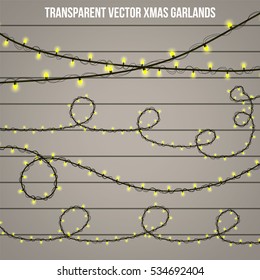 Abstract creative christmas garland light isolated on background. template. Vector illustration clipart art for Xmas holiday decoration. Concept idea design element. Realistic luminous bulb. Glow lamp