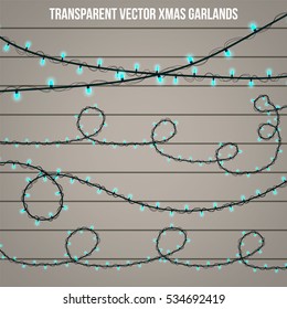 Abstract creative christmas garland light isolated on background. template. Vector illustration clipart art for Xmas holiday decoration. Concept idea design element. Realistic luminous bulb. Glow lamp