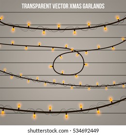 Abstract creative christmas garland light isolated on background. template. Vector illustration clipart art for Xmas holiday decoration. Concept idea design element. Realistic luminous bulb. Glow lamp