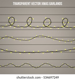 Abstract creative christmas garland light isolated on background. template. Vector illustration clipart art for Xmas holiday decoration. Concept idea design element. Realistic luminous bulb. Glow lamp