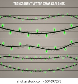 Abstract Creative Christmas Garland Light Isolated On Background. Template. Vector Illustration Clipart Art For Xmas Holiday Decoration. Concept Idea Design Element. Realistic Luminous Bulb. Glow Lamp