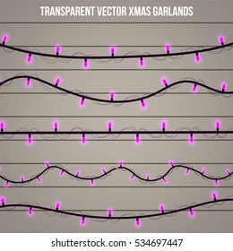 Abstract creative christmas garland light isolated on background. template. Vector illustration clipart art for Xmas holiday decoration. Concept idea design element. Realistic luminous bulb. Glow lamp