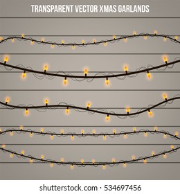 Abstract creative christmas garland light isolated on background. template. Vector illustration clipart art for Xmas holiday decoration. Concept idea design element. Realistic luminous bulb. Glow lamp