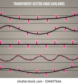 Abstract creative christmas garland light isolated on background. template. Vector illustration clipart art for Xmas holiday decoration. Concept idea design element. Realistic luminous bulb. Glow lamp