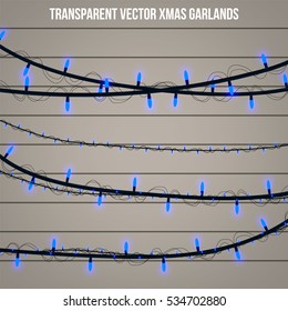 Abstract creative christmas garland light isolated on background. template. Vector illustration clipart art for Xmas holiday decoration. Concept idea design element. Realistic luminous bulb. Glow lamp