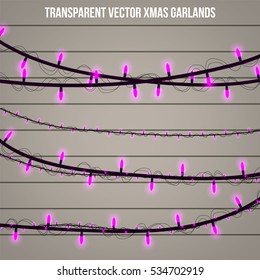 Abstract creative christmas garland light isolated on background. template. Vector illustration clipart art for Xmas holiday decoration. Concept idea design element. Realistic luminous bulb. Glow lamp