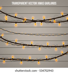 Abstract creative christmas garland light isolated on background. template. Vector illustration clipart art for Xmas holiday decoration. Concept idea design element. Realistic luminous bulb. Glow lamp