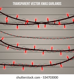 Abstract creative christmas garland light isolated on background. template. Vector illustration clipart art for Xmas holiday decoration. Concept idea design element. Realistic luminous bulb. Glow lamp