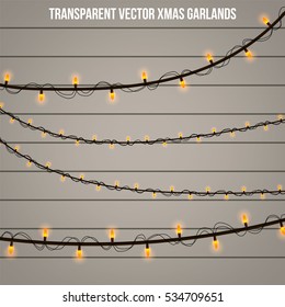 Abstract creative christmas garland light isolated on background. template. Vector illustration clipart art for Xmas holiday decoration. Concept idea design element. Realistic luminous bulb. Glow lamp