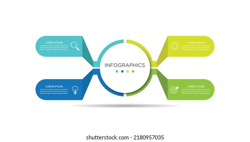 Resumen de plantilla de círculo creativo. Concepto de negocio con 4 opciones, pasos. Se puede utilizar para diagrama de flujo de trabajo, gráfico de información, diseño web, gráfico de información.
