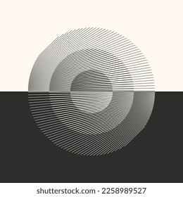 Abstract creative circles with lines. Geometric art lines background. Day and night concept. Can be used as icon, logo or tattoo.