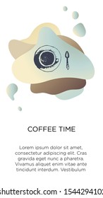 Abstract creative coffee backgrounds with copy space for text and hand draw icon a cup of coffee. Vector concept for coffee shop house, cafe with blue modern liquid background. Template for website