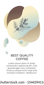 Abstract creative coffee backgrounds with copy space for text and hand draw icon coffee tree. Vector concept for coffee shop house, cafe with blue modern liquid background. Template for website, app.
