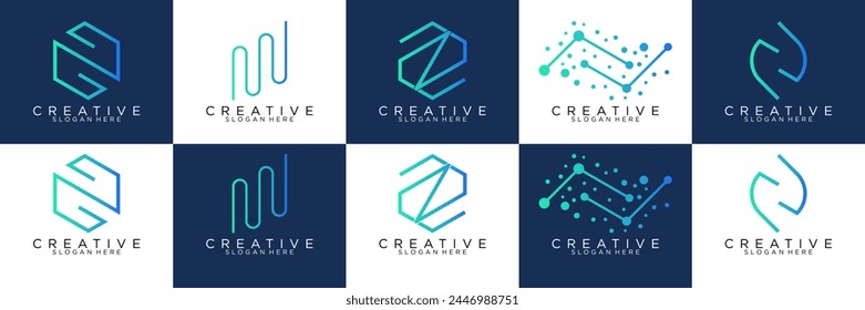 abstract creative collection letter N logo design technology	