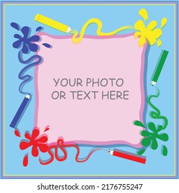 
Abstract Creative Colorful Frame Design.Birthday Collage Frame Design. Children Photo Album Family Template.Stylish Border, Cover. Creative Scrapbook Picture. Kid Snapshot.Handrawn Composition.