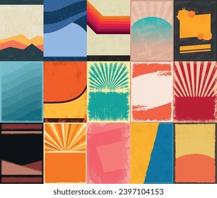 Resumen pegatinas creativas coloridas con diseños modernos y elegantes para el diseño en estilo grunge con arañazos y salpicaduras ilustraciones vectoriales