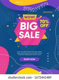 Abstracta el colorido y creativo volante Big sale al estilo memphis. puede ser utilizado como diseño de afiches o banners. Para ir de compras.