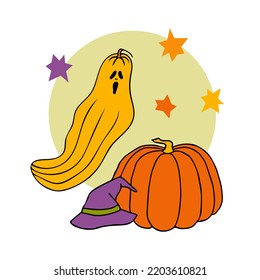 Resumen composición creativa, linda ilustración vectorial de otoño, calabazas dibujadas a mano