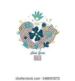 abstract creative composition with floral doodles forming shapes