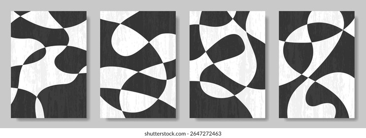 Abstract creative concept of black white geometric poster set. Modern art vector textured background for ads, banner, cover, label, poster, sales, social media, flyer, interior. Ideal template design.
