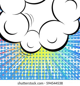 Abstract creative concept comic pop art style blank, layout template with clouds beams and isolated dots background. For sale banner, empty speech bubble set, vector illustration halftone book design