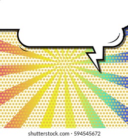 Abstract creative concept comic pop art style blank, layout template with clouds beams and isolated dots background. For sale banner, empty speech bubble set, vector illustration halftone book design