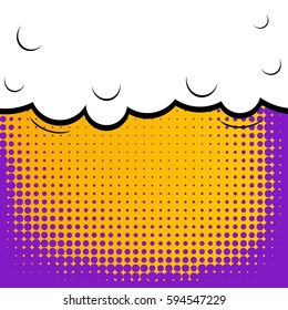 Abstract creative concept comic pop art style blank, layout template with clouds beams and isolated dots background. For sale banner, empty speech bubble set, vector illustration halftone book design