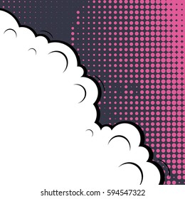 Abstract creative concept comic pop art style blank, layout template with clouds beams and isolated dots background. For sale banner, empty speech bubble set, vector illustration halftone book design