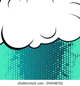 Abstract creative concept comic pop art style blank, layout template with clouds beams and isolated dots background. For sale banner, empty speech bubble set, vector illustration halftone book design