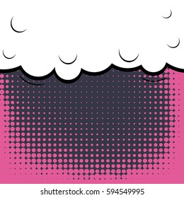 Abstract creative concept comic pop art style blank, layout template with clouds beams and isolated dots background. For sale banner, empty speech bubble set, vector illustration halftone book design