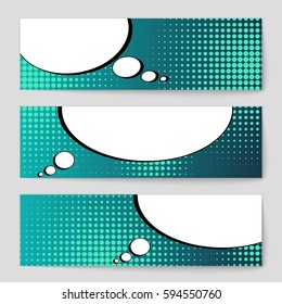 Abstract creative concept comic pop art style blank, layout template with clouds beams and isolated dots background. For sale banner, empty speech bubble set, vector illustration halftone book design