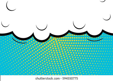 Abstract creative concept comic pop art style blank, layout template with clouds beams and isolated dots background. For sale banner, empty speech bubble set, vector illustration halftone book design