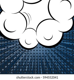 Abstract creative concept comic pop art style blank, layout template with clouds beams and isolated dots background. For sale banner, empty speech bubble set, vector illustration halftone book design
